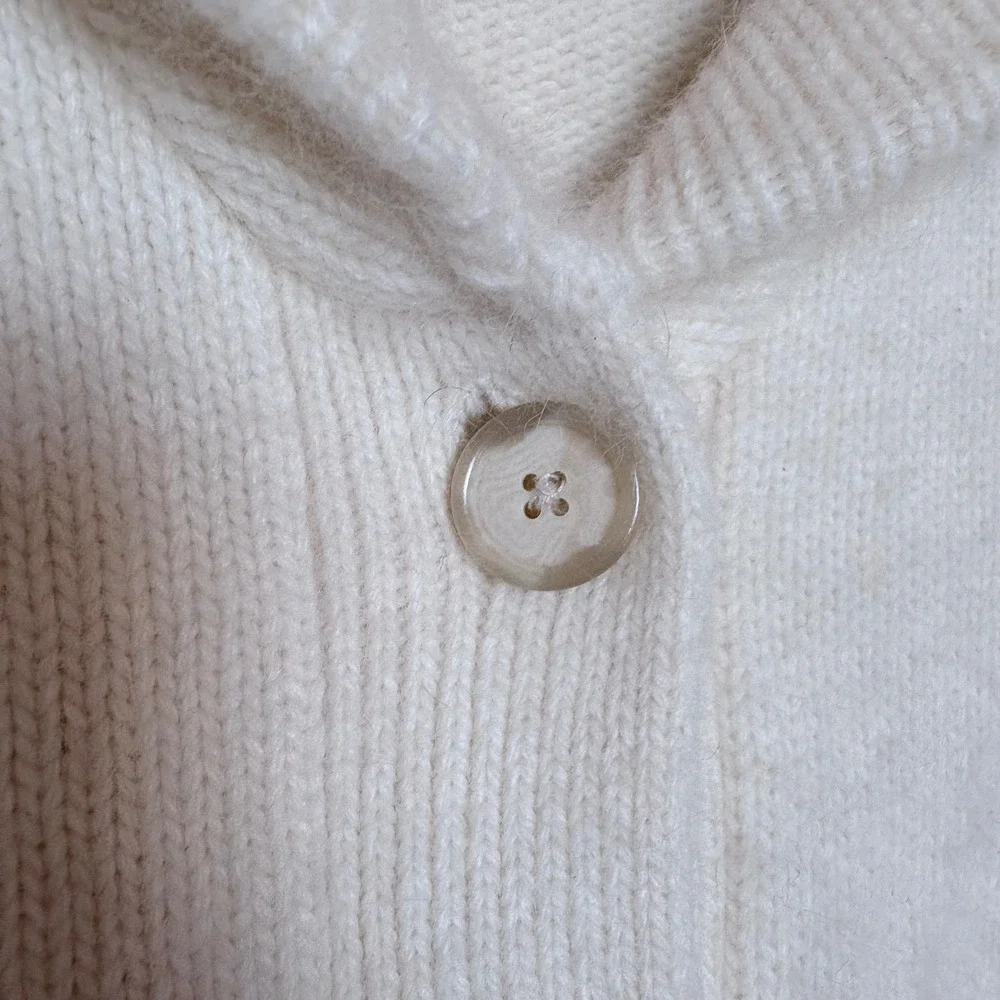 Y2K 90s ANN TAYLOR Angora Cream‎ Shawl Collar Button Front Cardigan Sweater MP